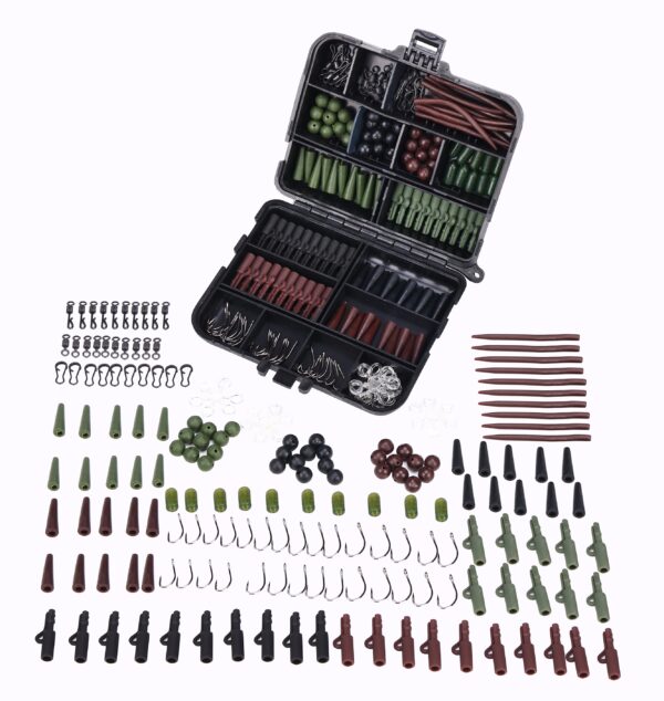 Carp Fishing End-Tackle Kit, Leadclips, Baitbands, Beads, Stoppers og mere, med Box, 173 dele